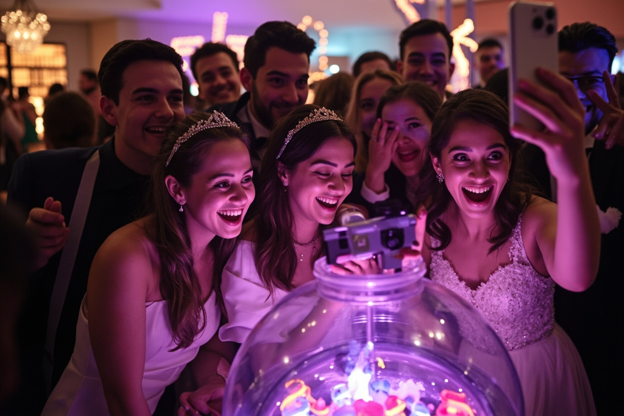 Bridal party enjoying the prize machine